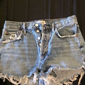 AGOLDE High Rise Distressed Denim Cutoff Shorts - Light Blue